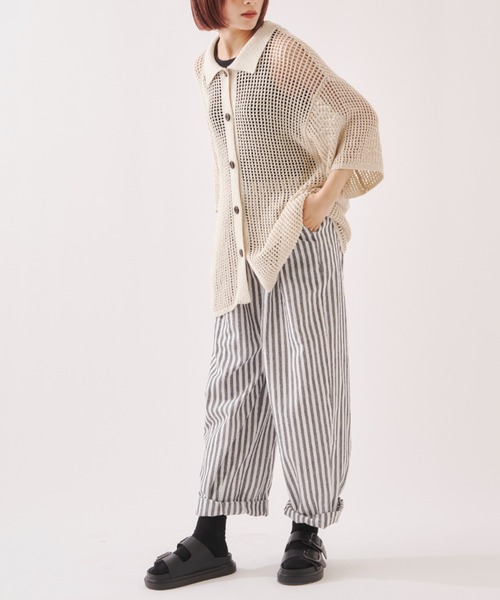 EDIT Gris（エディットグリ）の「【ユニセックス】ルーズメッシュ半袖シャツカーディガン（カーディガン/ボレロ・レディース・ブラック/アイボリー・FREE）」の11枚目の写真