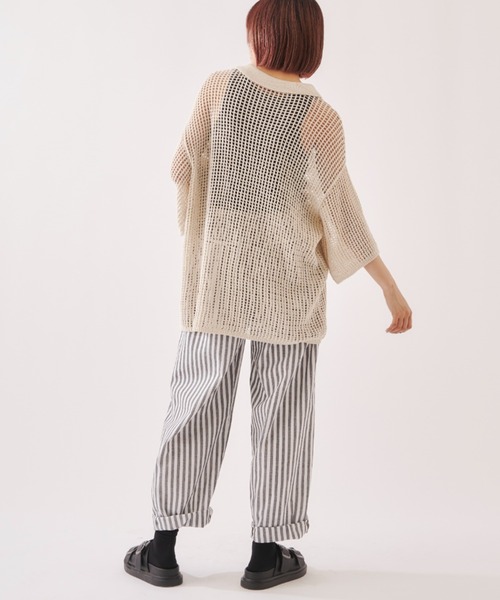 EDIT Gris（エディットグリ）の「【ユニセックス】ルーズメッシュ半袖シャツカーディガン（カーディガン/ボレロ・レディース・ブラック/アイボリー・FREE）」の15枚目の写真