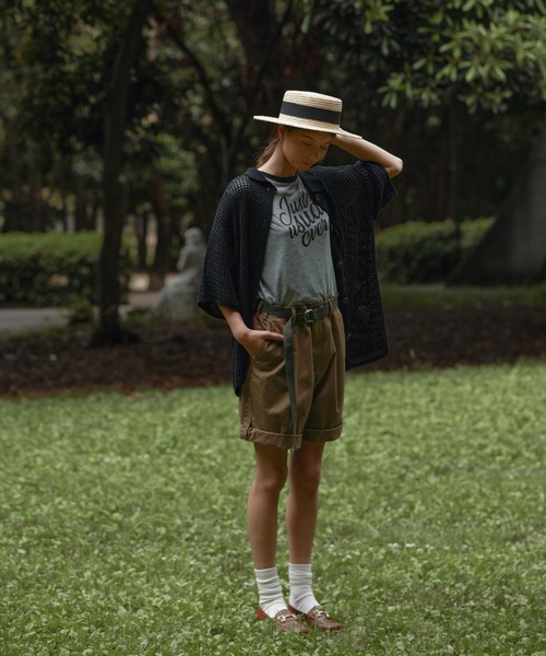 EDIT Gris（エディットグリ）の「【ユニセックス】ルーズメッシュ半袖シャツカーディガン（カーディガン/ボレロ・レディース・ブラック/アイボリー・FREE）」の4枚目の写真