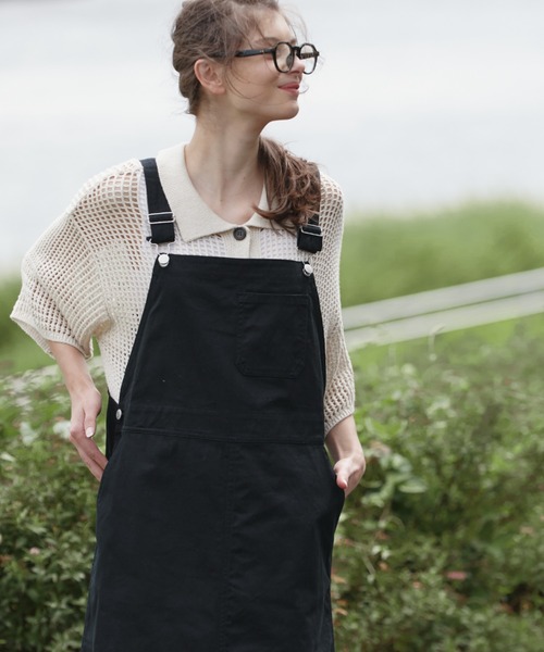 EDIT Gris（エディットグリ）の「【ユニセックス】ルーズメッシュ半袖シャツカーディガン（カーディガン/ボレロ・レディース・ブラック/アイボリー・FREE）」の5枚目の写真