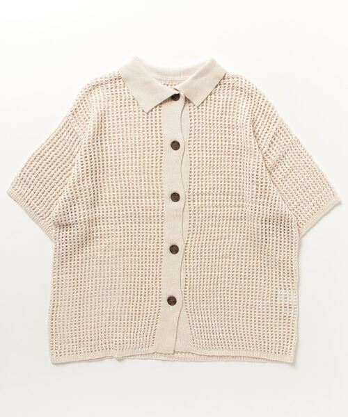 EDIT Gris（エディットグリ）の「【ユニセックス】ルーズメッシュ半袖シャツカーディガン（カーディガン/ボレロ・レディース・ブラック/アイボリー・FREE）」の21枚目の写真