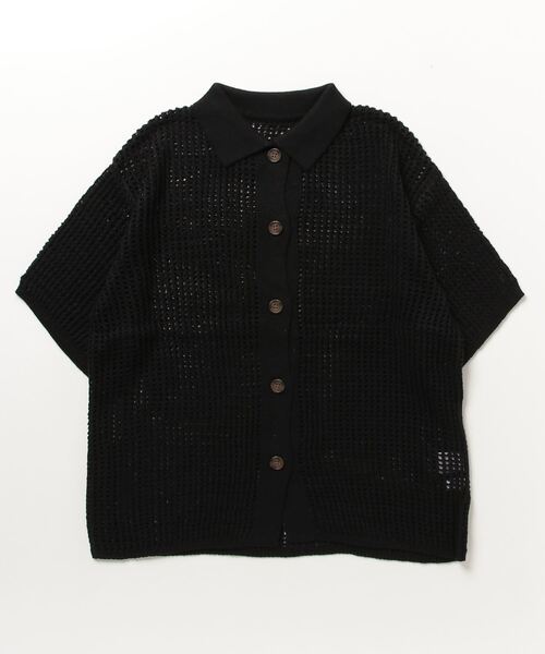 EDIT Gris（エディットグリ）の「【ユニセックス】ルーズメッシュ半袖シャツカーディガン（カーディガン/ボレロ・レディース・ブラック/アイボリー・FREE）」の22枚目の写真