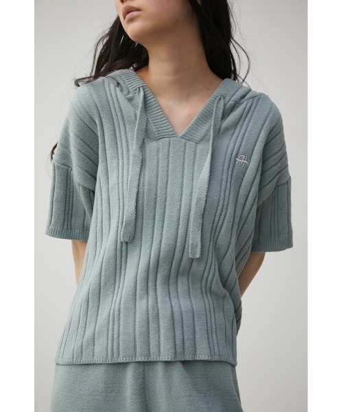 AZUL HOME（アズールホーム）の「【AZUL HOME】WHIP NIGHT KNIT S/S TOPS/ホイップナイトニットショートスリーブトップス（ニット/セーター・レディース・ホワイト/ブルー・FREE）」の2枚目の写真