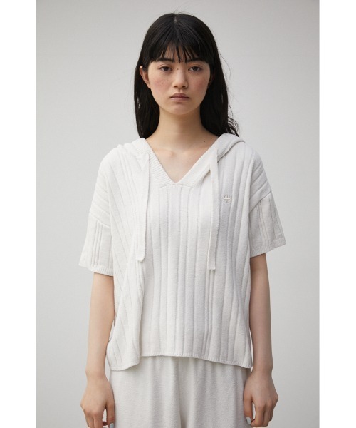 AZUL HOME（アズールホーム）の「【AZUL HOME】WHIP NIGHT KNIT S/S TOPS/ホイップナイトニットショートスリーブトップス（ニット/セーター・レディース・ホワイト/ブルー・FREE）」の3枚目の写真