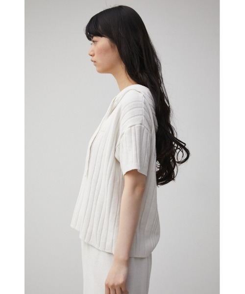 AZUL HOME（アズールホーム）の「【AZUL HOME】WHIP NIGHT KNIT S/S TOPS/ホイップナイトニットショートスリーブトップス（ニット/セーター・レディース・ホワイト/ブルー・FREE）」の4枚目の写真