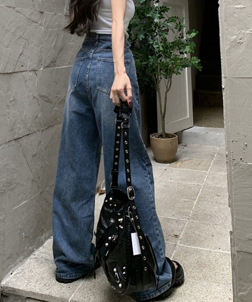 meJane(ミージェーン)の「ロールハイウエストロゴデニムパンツ(デニムパンツ・レディース・ブルー・S/M/L)」の5枚目の写真