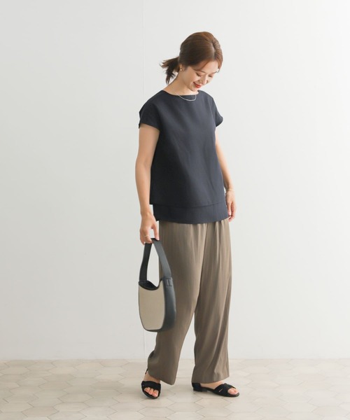 URBAN RESEARCH DOORS（アーバンリサーチドアーズ）の「『UR TECH Smart Linen Touch』レイヤードフレンチブラウス（シャツ/ブラウス・レディース・ベージュ系その他/ネイビー・MEDIUM）」の5枚目の写真