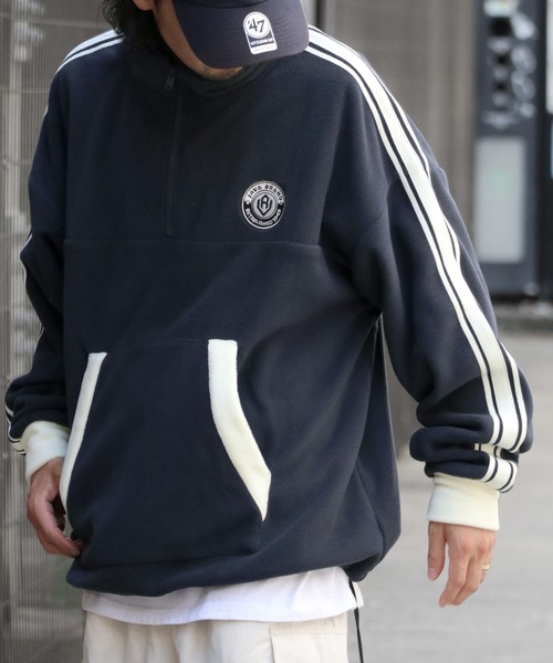Java（ジャバ）の「《JaVa ジャバコラボ》洗練された大人カジュアル サイドラインハーフジップフリースプルオーバー（スウェット・メンズ・ネイビー/ブラック/オレンジ/オフホワイト・SMALL/LARGE/MEDIUM/X-LARGE）」の5枚目の写真