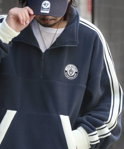 Java（ジャバ）の「《JaVa ジャバコラボ》洗練された大人カジュアル サイドラインハーフジップフリースプルオーバー（スウェット・メンズ・ネイビー/ブラック/オレンジ/オフホワイト・SMALL/LARGE/MEDIUM/X-LARGE）」の21枚目の写真