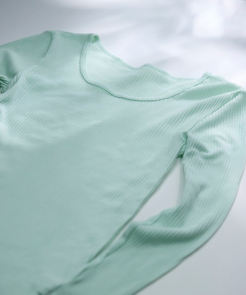 une nana cool（ウンナナクール）の「綿100% リブ編みコットン 長袖シャツ（インナーウェア/肌着・レディース・ブラック/ベージュ/オリーブ/モカ/アイボリー/ダークブラウン/グレー/ミント/テラコッタ/ピンク/ダークネイビー・M/L）」の10枚目の写真