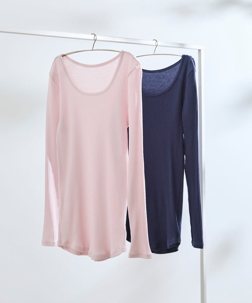 une nana cool（ウンナナクール）の「綿100% リブ編みコットン 長袖シャツ（インナーウェア/肌着・レディース・ブラック/ベージュ/オリーブ/モカ/アイボリー/ダークブラウン/グレー/ミント/テラコッタ/ピンク/ダークネイビー・M/L）」の16枚目の写真