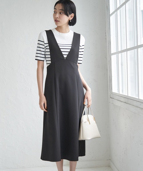 ROPE' PICNIC（ロペピクニック）の「深めVネックジャンパースカート（ジャンパースカート・レディース・ブラック/ライトグレー・36/38）」の5枚目の写真
