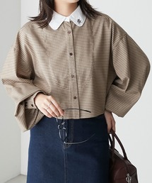 ロゴ刺繍 ボリュームスリーブ クロップドクレリックシャツ