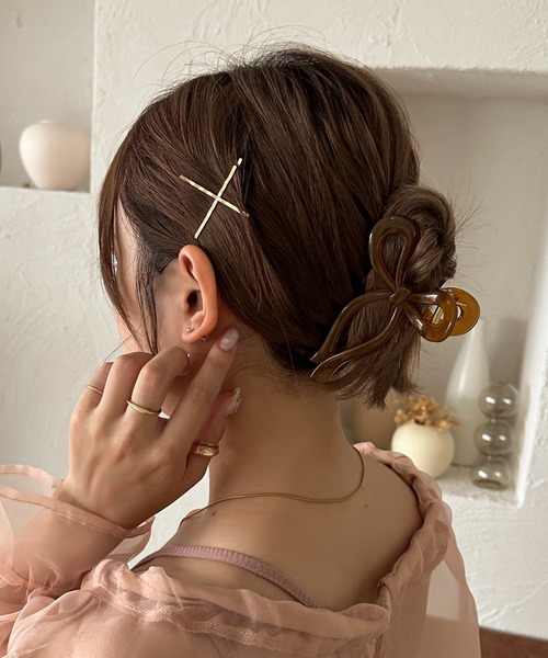【新品未使用】　新品アレクリポンバレッタ　ベージュ apres jour clair×ARIAZ】クリアリボンヘアクリップ（バレッタ/ヘア