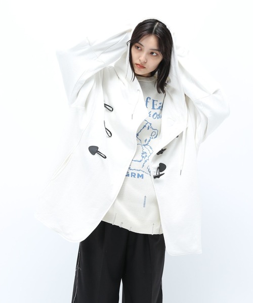 Anui（アニュイ）の「【UNISEX】BIGフードトグルカーディガン（カーディガン/ボレロ・レディース・ブラック/オフホワイト・M/L）」の2枚目の写真