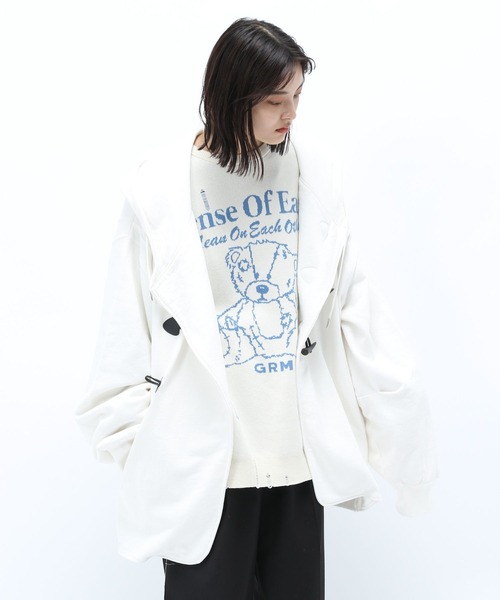 Anui（アニュイ）の「【UNISEX】BIGフードトグルカーディガン（カーディガン/ボレロ・レディース・ブラック/オフホワイト・M/L）」の5枚目の写真