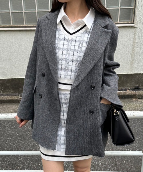 OLIVE des OLIVE（オリーブデオリーブ）の「テーラードジャケットコート　1032070140（テーラードジャケット・レディース・チェック/ブラック/チャコールグレー/アイボリー・FREE）」の3枚目の写真