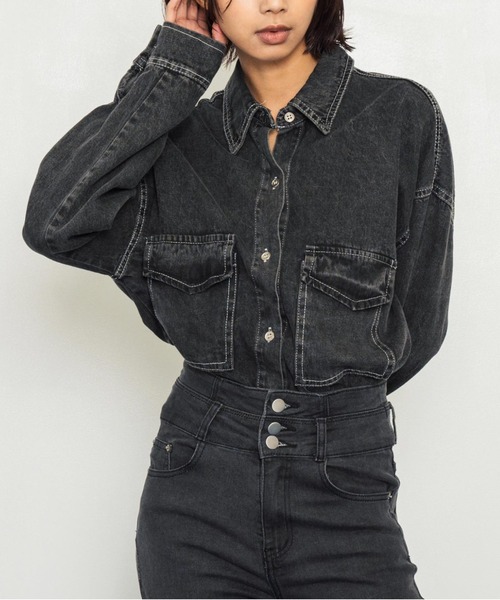 ANAP(アナップ)の「デニムオーバーサイズシャツ(シャツ/ブラウス・レディース・スミクロ/ブルー・FREE)」の1枚目の写真