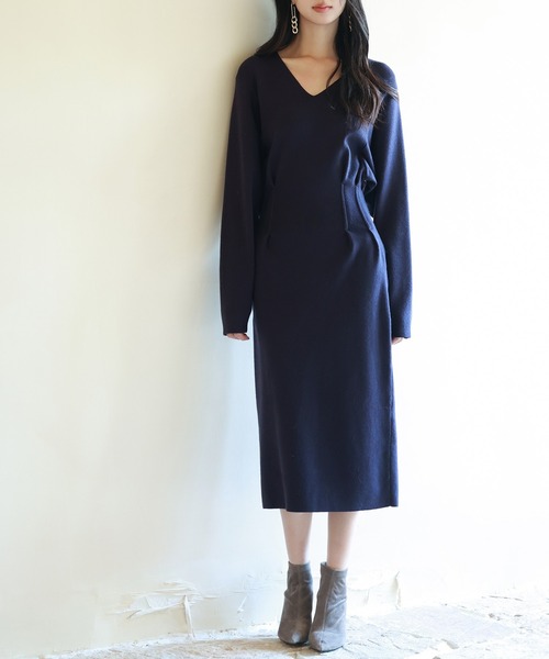 本日限定価格♡コムデギャルソン　ニットワンピース 洗える】ギャザーコンビ ニットワンピース（ワンピース）｜23区 S