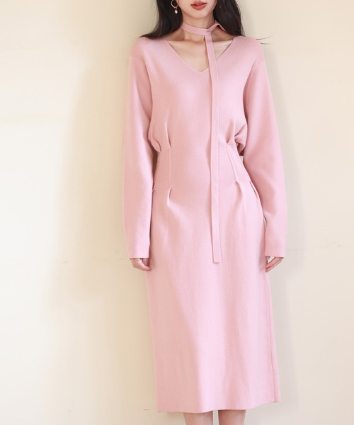 Apple様 ニットワンピ 36ピンク イマドキシルエのハイゲージニットワンピース（ワンピース）｜SAISON