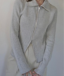 Reurie' | 起毛リブジップトップ / brushed rib zip top 配色リブ プレーティング リブニットトップス WZIP(ニット/セーター)