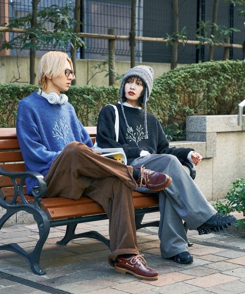 Adoon plain(アドーンプレーン)の「リーフ刺繍シャギーニット(ニット/セーター・メンズ・ブラック/ブルー・MEDIUM/LARGE)」の15枚目の写真
