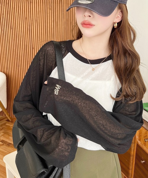 moment+（モーメントプラス）の「配色ラグランシアーロンT（Tシャツ/カットソー・レディース・ピンク/ナチュラル/サックスブルー/ブラック/ネイビー・M/L）」の22枚目の写真