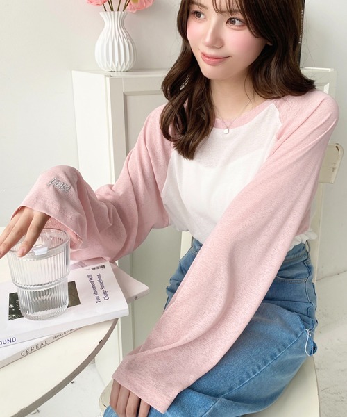 moment+(モーメントプラス)の「配色ラグランシアーロンT(Tシャツ/カットソー・レディース・ピンク/ナチュラル/サックスブルー/ブラック/ネイビー・M/L)」の17枚目の写真