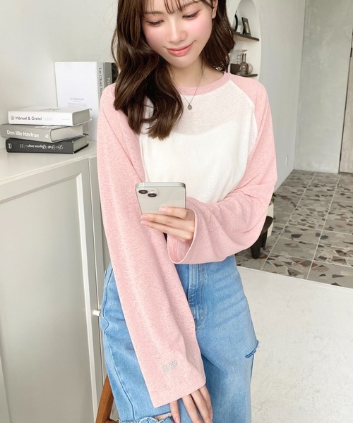 moment+(モーメントプラス)の「配色ラグランシアーロンT(Tシャツ/カットソー・レディース・ピンク/ナチュラル/サックスブルー/ブラック/ネイビー・M/L)」の16枚目の写真