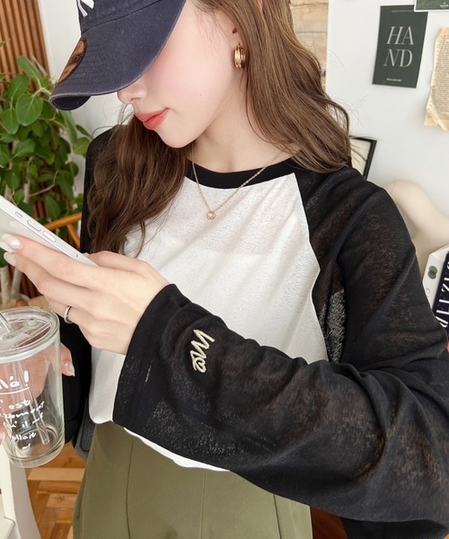 moment+（モーメントプラス）の「配色ラグランシアーロンT（Tシャツ/カットソー・レディース・ピンク/ナチュラル/サックスブルー/ブラック/ネイビー・M/L）」の20枚目の写真