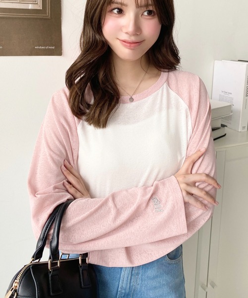 moment+(モーメントプラス)の「配色ラグランシアーロンT(Tシャツ/カットソー・レディース・ピンク/ナチュラル/サックスブルー/ブラック/ネイビー・M/L)」の15枚目の写真