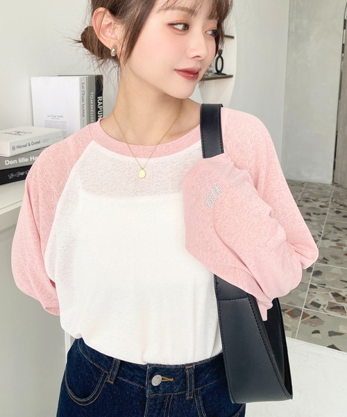 moment+(モーメントプラス)の「配色ラグランシアーロンT(Tシャツ/カットソー・レディース・ピンク/ナチュラル/サックスブルー/ブラック/ネイビー・M/L)」の19枚目の写真