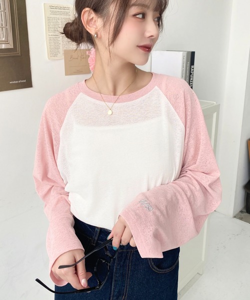 moment+(モーメントプラス)の「配色ラグランシアーロンT(Tシャツ/カットソー・レディース・ピンク/ナチュラル/サックスブルー/ブラック/ネイビー・M/L)」の21枚目の写真