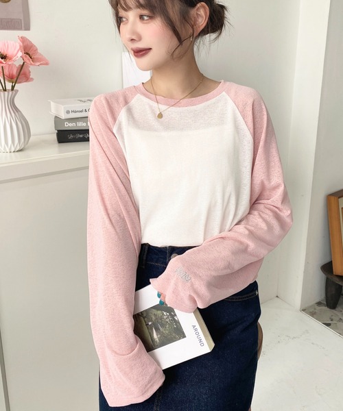 moment+(モーメントプラス)の「配色ラグランシアーロンT(Tシャツ/カットソー・レディース・ピンク/ナチュラル/サックスブルー/ブラック/ネイビー・M/L)」の20枚目の写真