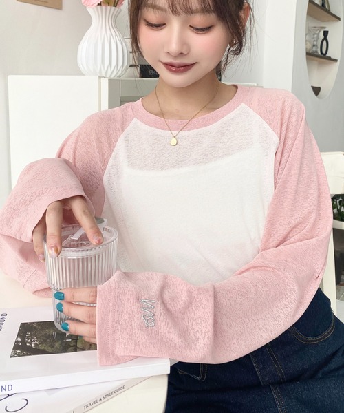 moment+(モーメントプラス)の「配色ラグランシアーロンT(Tシャツ/カットソー・レディース・ピンク/ナチュラル/サックスブルー/ブラック/ネイビー・M/L)」の22枚目の写真