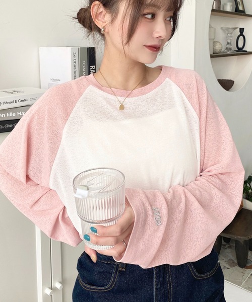 moment+(モーメントプラス)の「配色ラグランシアーロンT(Tシャツ/カットソー・レディース・ピンク/ナチュラル/サックスブルー/ブラック/ネイビー・M/L)」の18枚目の写真