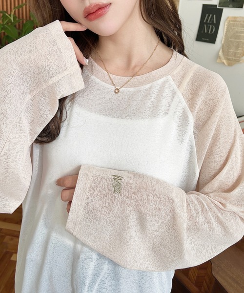 moment+（モーメントプラス）の「配色ラグランシアーロンT（Tシャツ/カットソー・レディース・ピンク/ナチュラル/サックスブルー/ブラック/ネイビー・M/L）」の10枚目の写真