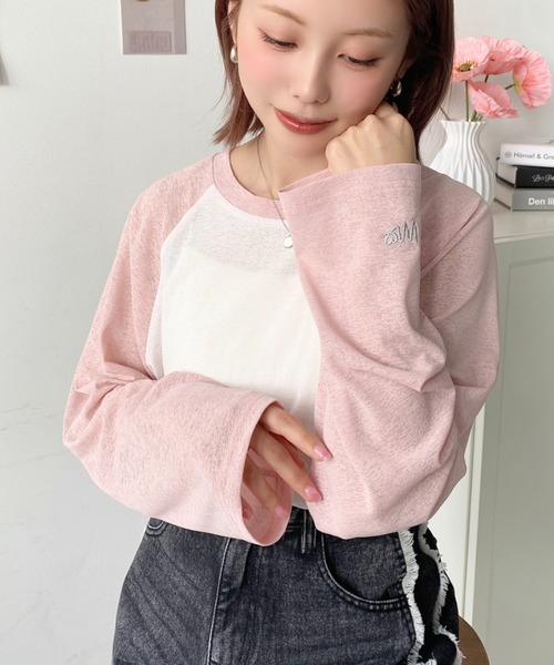 moment+(モーメントプラス)の「配色ラグランシアーロンT(Tシャツ/カットソー・レディース・ピンク/ナチュラル/サックスブルー/ブラック/ネイビー・M/L)」の13枚目の写真