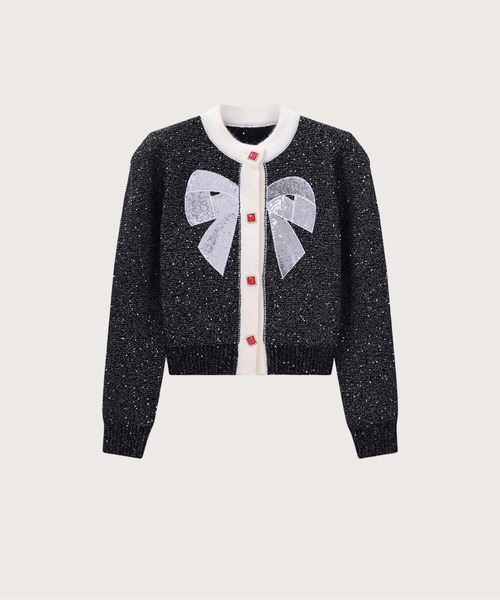 LA POMME petit リボンレースパイピングカーディガン グレー