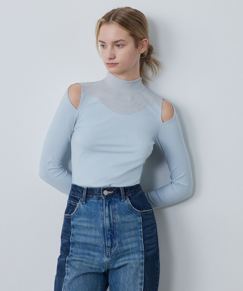 ELOOPS(イーループス)の「【ELOOPS】カッティングバイカラーハイネックカットソー(Tシャツ/カットソー・レディース・クリアブルー/ライム/ブラック・M/S/L)」の3枚目の写真