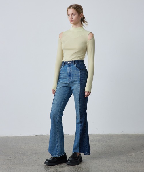 ELOOPS(イーループス)の「【ELOOPS】カッティングバイカラーハイネックカットソー(Tシャツ/カットソー・レディース・クリアブルー/ライム/ブラック・M/S/L)」の21枚目の写真