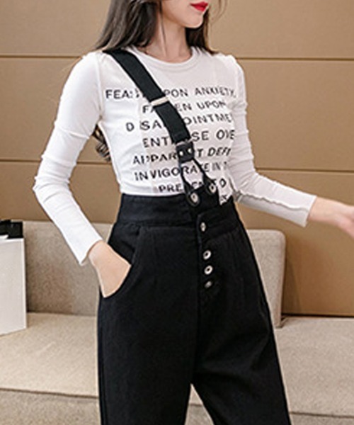 Miniministore(ミニミニストア)の「ワンショルダー サロペットデニムパンツ(サロペット/オーバーオール・レディース・ブラック/ホワイト・M/L/S)」の5枚目の写真