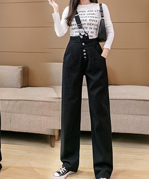 Miniministore(ミニミニストア)の「ワンショルダー サロペットデニムパンツ(サロペット/オーバーオール・レディース・ブラック/ホワイト・M/L/S)」の6枚目の写真