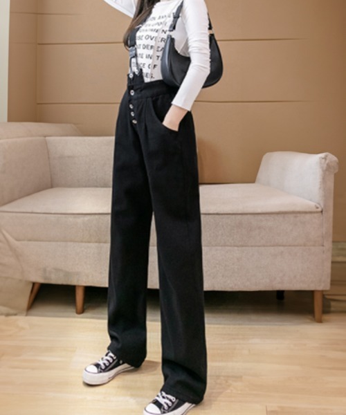 Miniministore(ミニミニストア)の「ワンショルダー サロペットデニムパンツ(サロペット/オーバーオール・レディース・ブラック/ホワイト・M/L/S)」の7枚目の写真