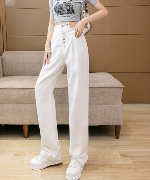 Miniministore(ミニミニストア)の「ワンショルダー サロペットデニムパンツ(サロペット/オーバーオール・レディース・ブラック/ホワイト・M/L/S)」の10枚目の写真