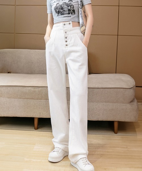 Miniministore(ミニミニストア)の「ワンショルダー サロペットデニムパンツ(サロペット/オーバーオール・レディース・ブラック/ホワイト・M/L/S)」の11枚目の写真