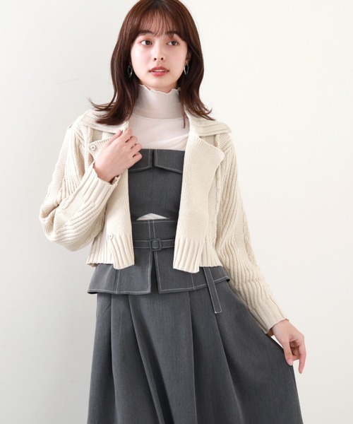 Cheek(チーク)の「ニットライダースジャケット(カーディガン/ボレロ・レディース・アイボリー/グレー/オレンジ・MEDIUM)」の19枚目の写真