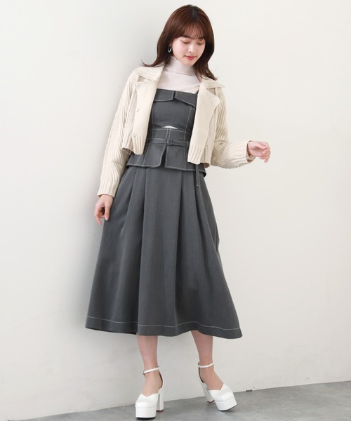 Cheek(チーク)の「ニットライダースジャケット(カーディガン/ボレロ・レディース・アイボリー/グレー/オレンジ・MEDIUM)」の7枚目の写真