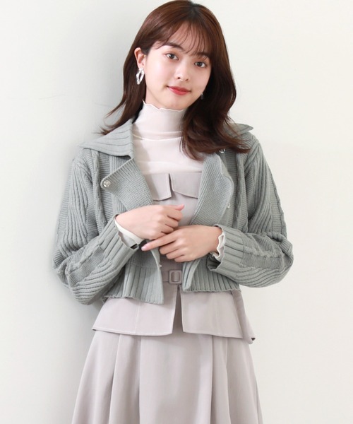 Cheek(チーク)の「ニットライダースジャケット(カーディガン/ボレロ・レディース・アイボリー/グレー/オレンジ・MEDIUM)」の16枚目の写真