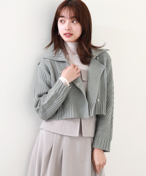 Cheek(チーク)の「ニットライダースジャケット(カーディガン/ボレロ・レディース・アイボリー/グレー/オレンジ・MEDIUM)」の14枚目の写真